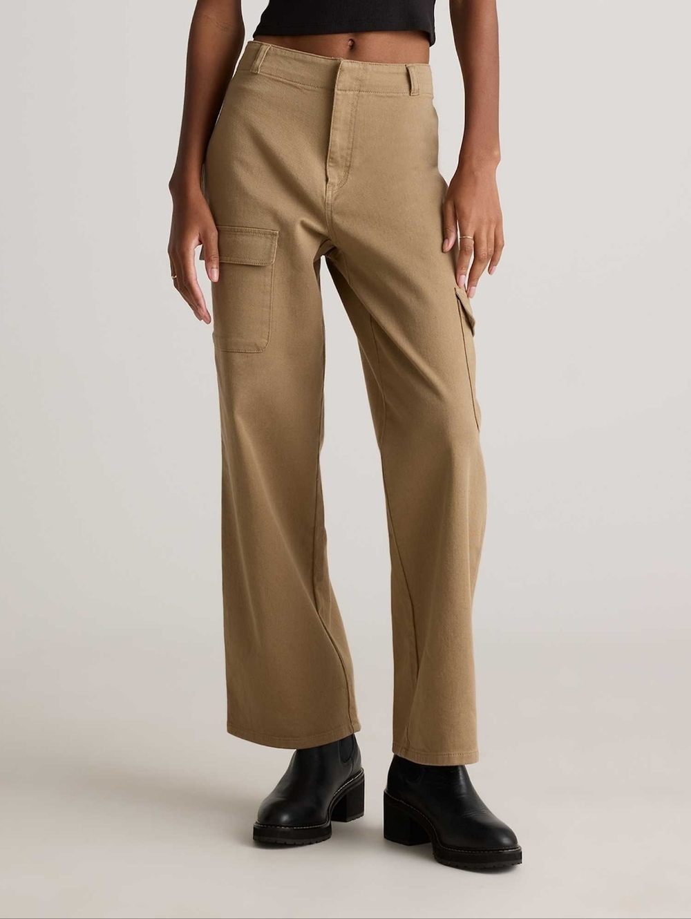 QUINCE Organic Cotton Stretch Twill Cargo Pants Light Khaki Size 2